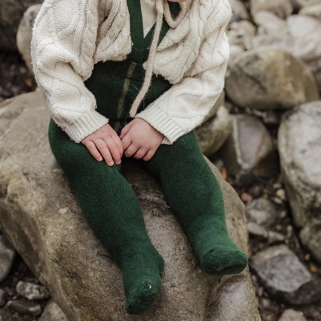 Silly Silas Unisex Teddy Warmy Footed Tights with Braces (Forest Green)
