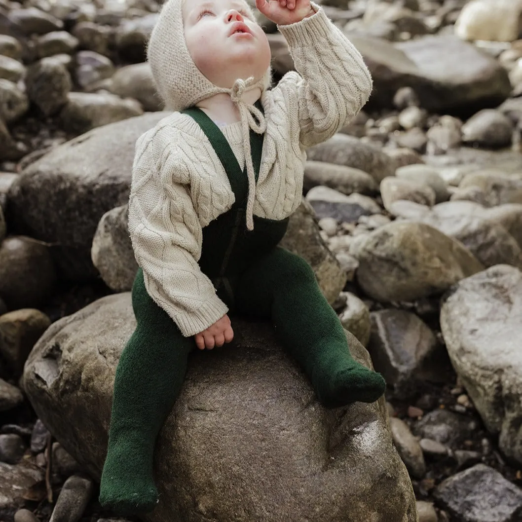 Silly Silas Unisex Teddy Warmy Footed Tights with Braces (Forest Green)