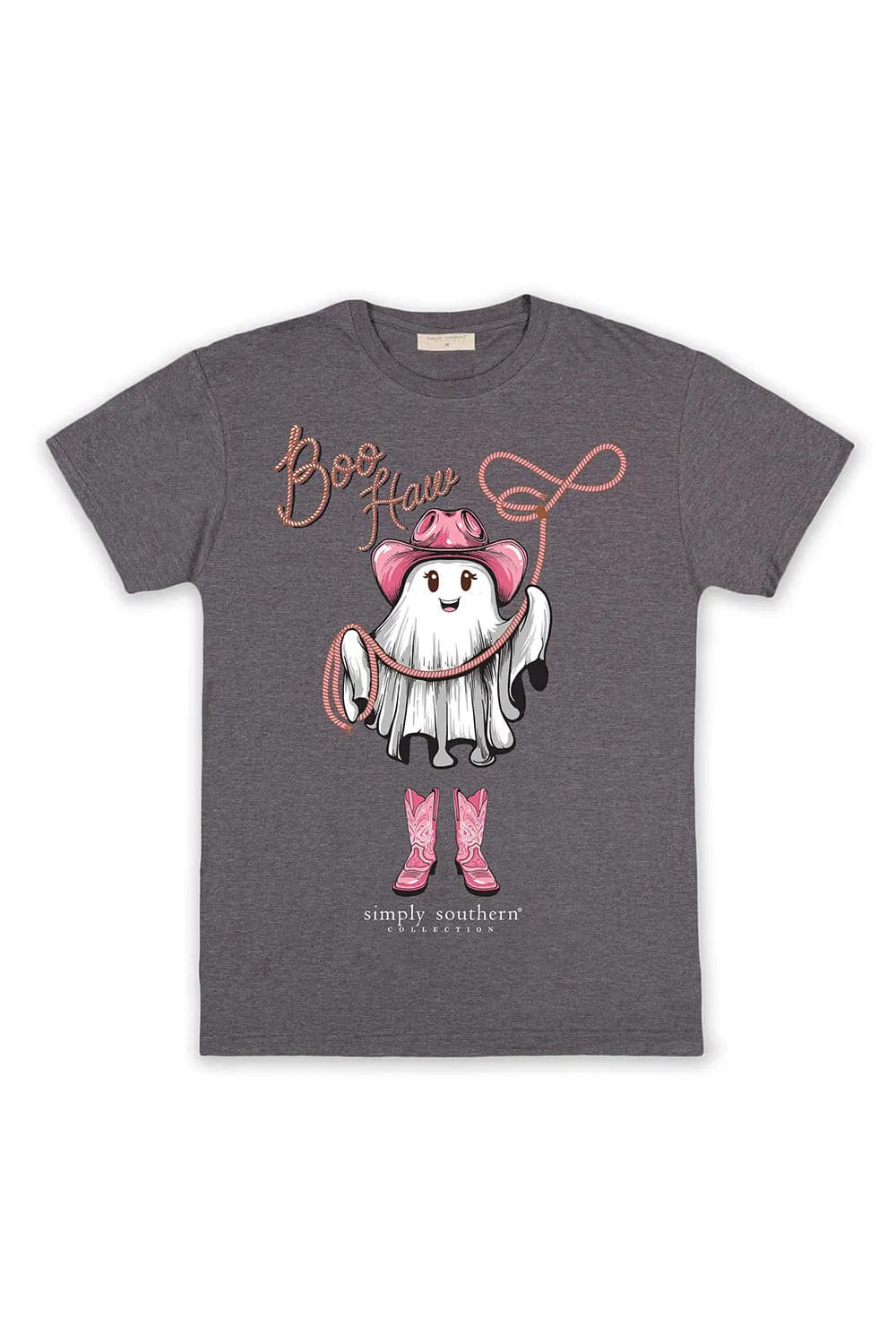 Simply Southern Boo Haw Ghost T-Shirt for Women in Iron Heather | SS-BOOHAW-IRONHTHR