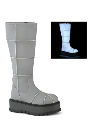 SLACKER-230 Knee Boot | Grey Faux Leather