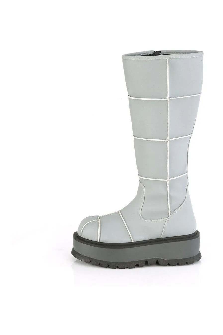 SLACKER-230 Knee Boot | Grey Faux Leather