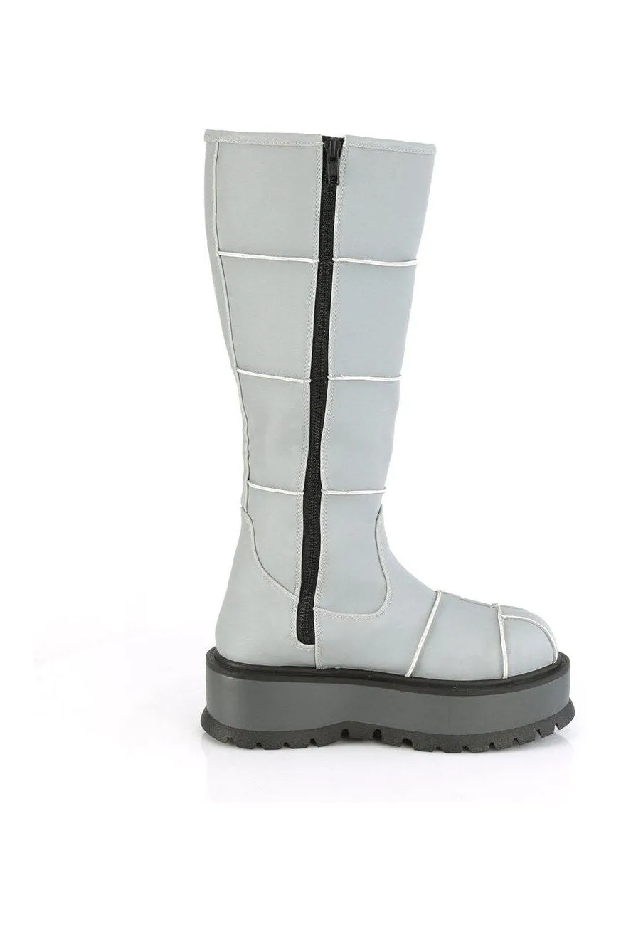 SLACKER-230 Knee Boot | Grey Faux Leather