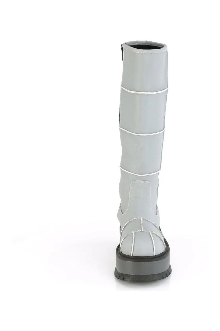 SLACKER-230 Knee Boot | Grey Faux Leather