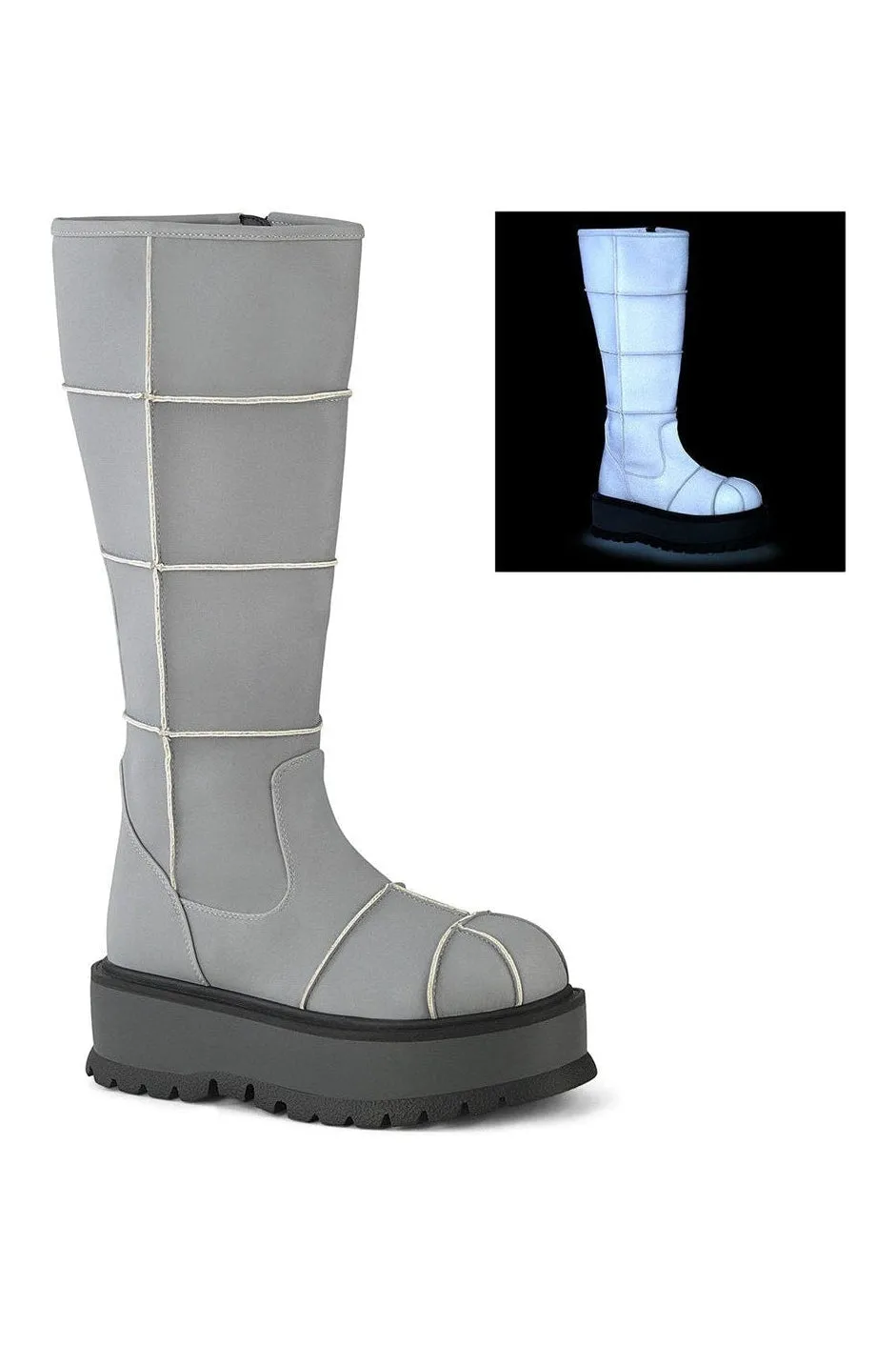 SLACKER-230 Knee Boot | Grey Faux Leather