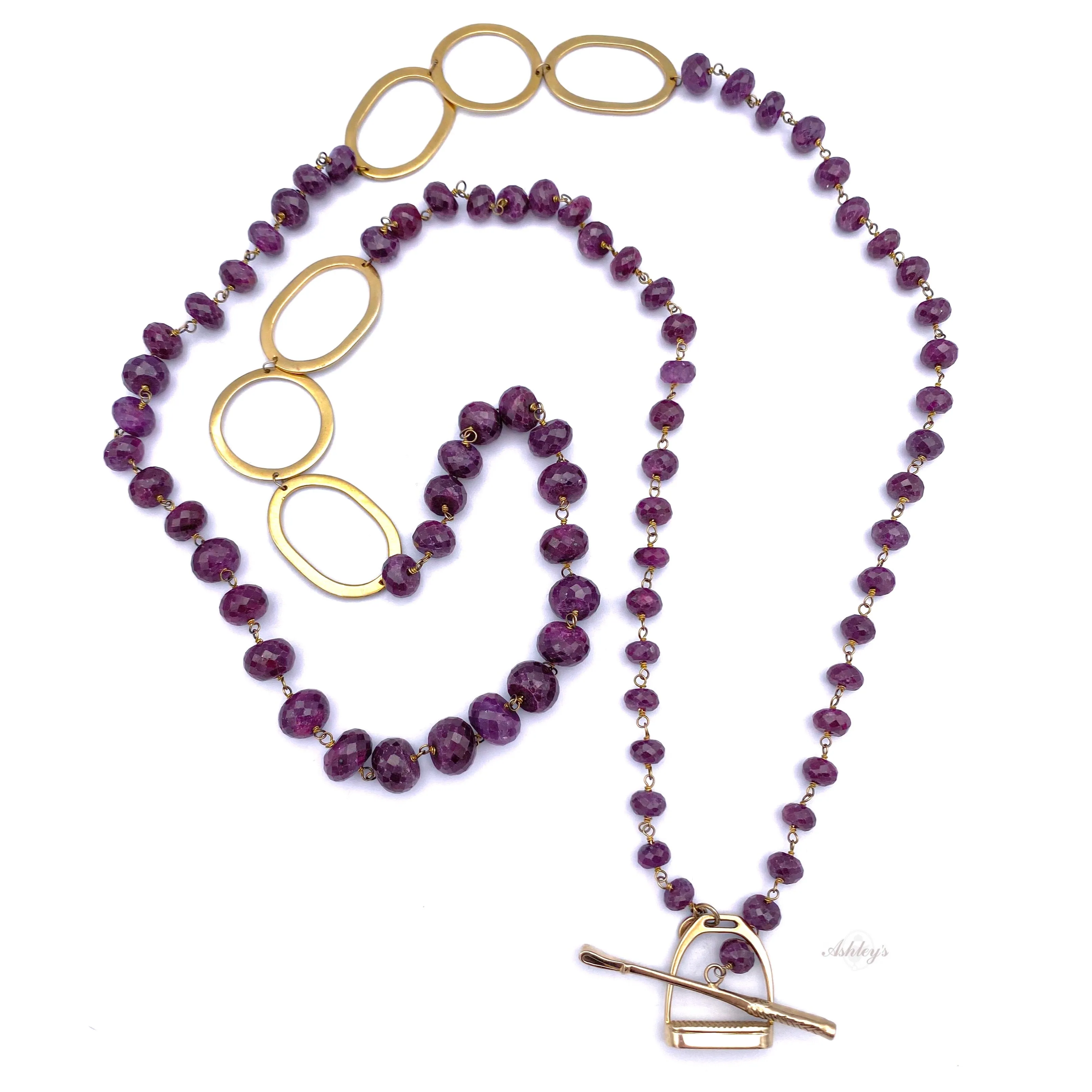 Stirrup Necklace, Natural Ruby and 14k gold