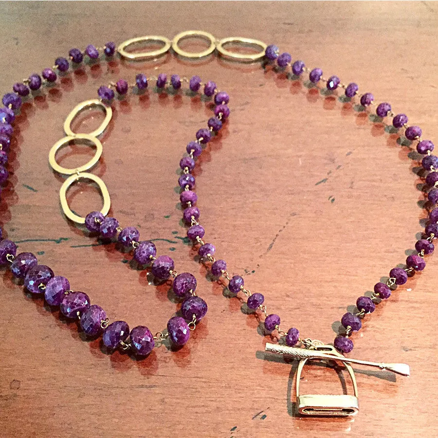 Stirrup Necklace, Natural Ruby and 14k gold