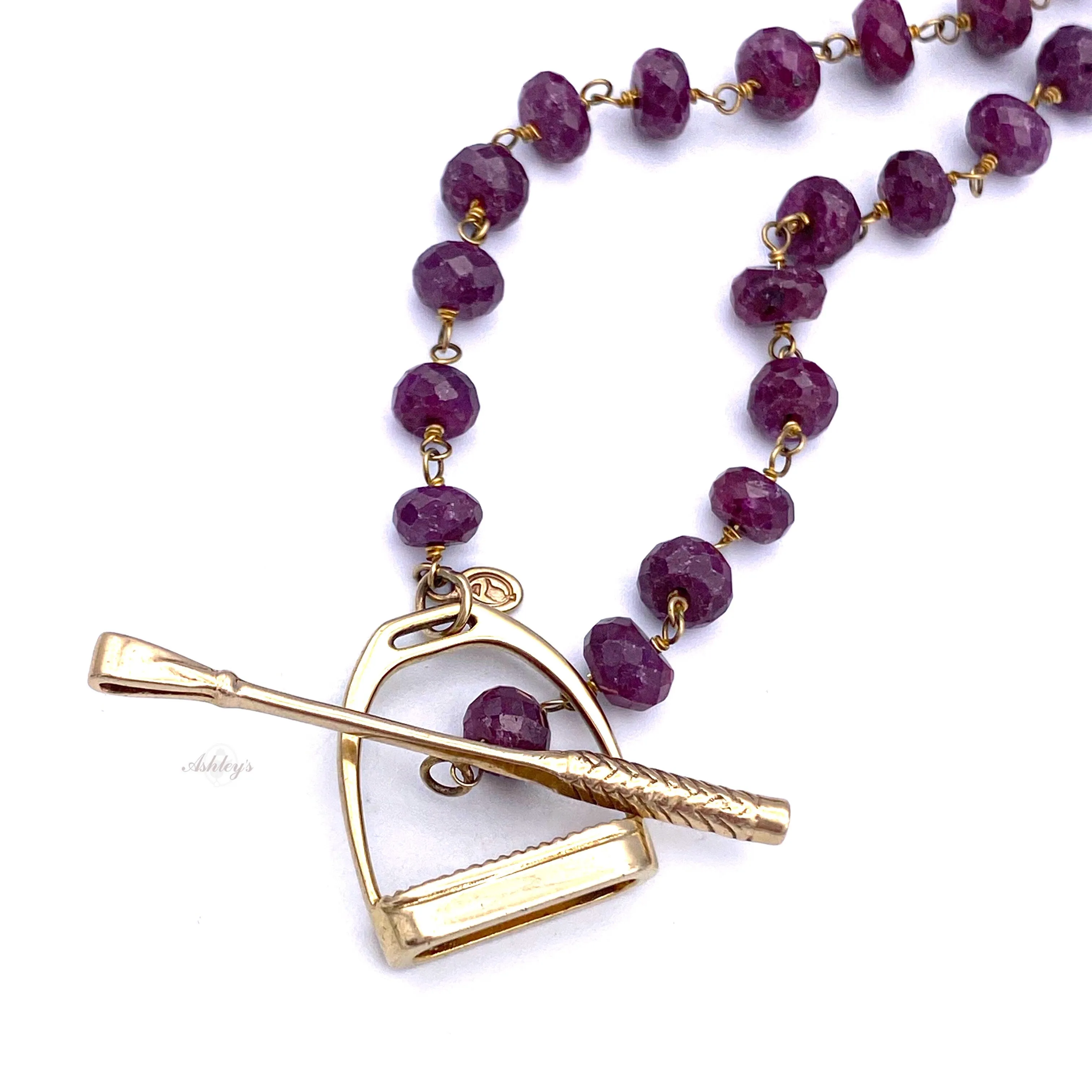Stirrup Necklace, Natural Ruby and 14k gold