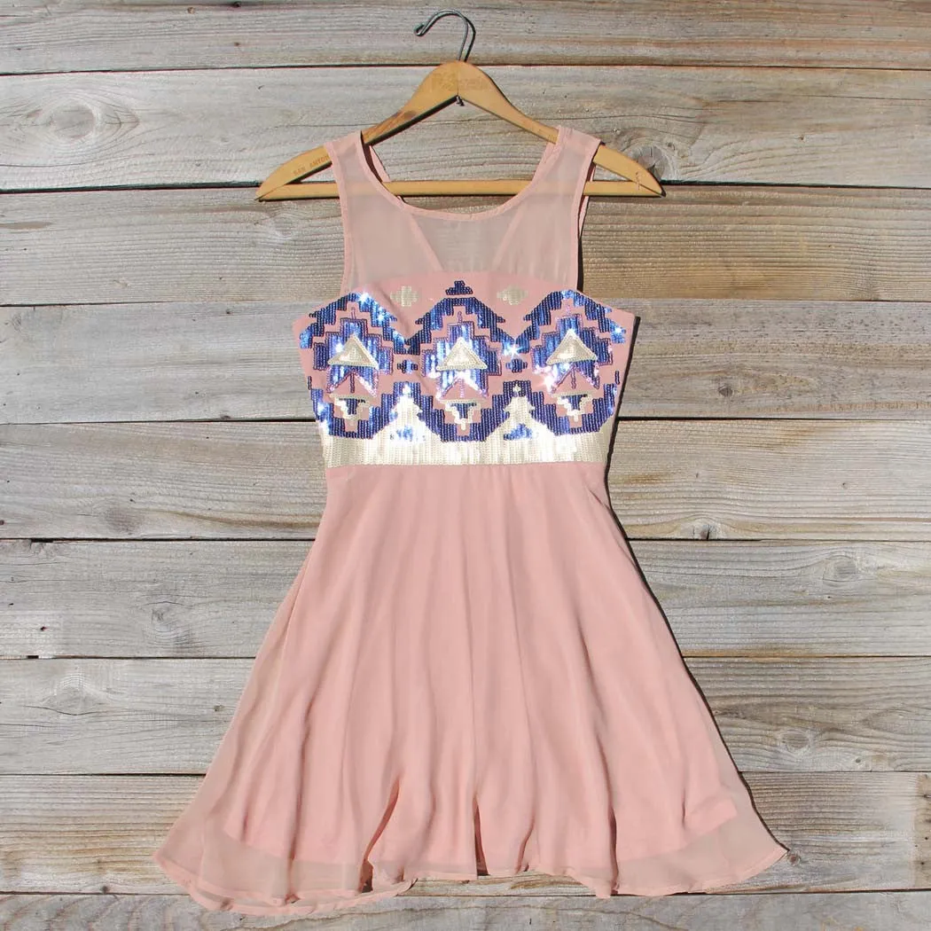 Stone Spell Beaded Dress in Dusty Pink