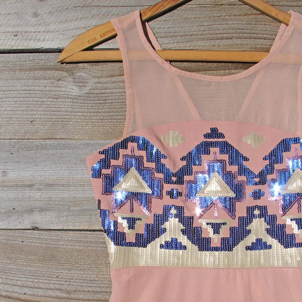 Stone Spell Beaded Dress in Dusty Pink