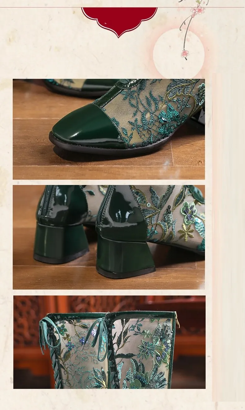 Summer Embroider Mesh Genuine Leather Women Knee-High Long Boots