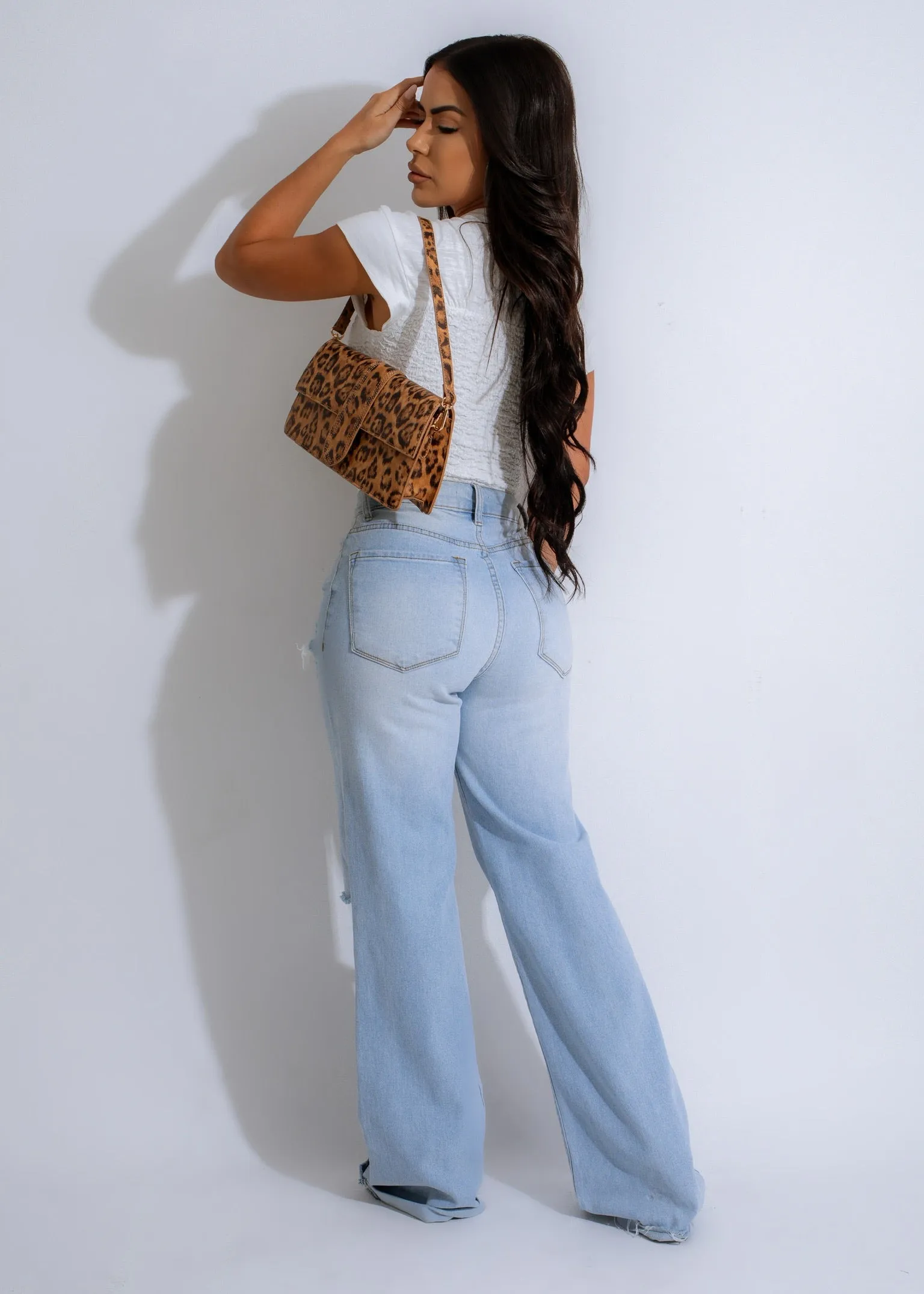 Textured Cascade Tee Crop Top White