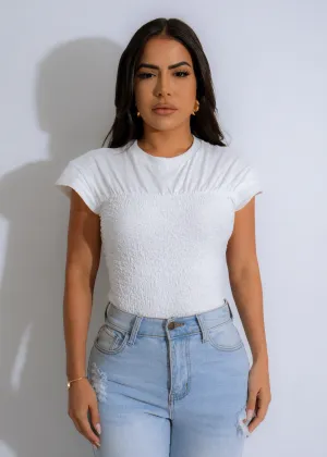 Textured Cascade Tee Crop Top White