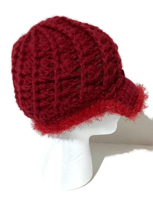 THE ROUGE RED ALPACA HAT, woman's size 22, beanie crochet hat, stocking stuffer, for her,