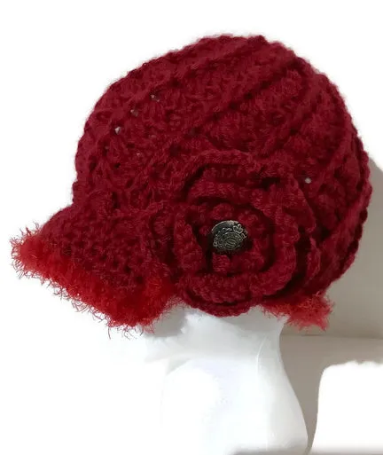 THE ROUGE RED ALPACA HAT, woman's size 22, beanie crochet hat, stocking stuffer, for her,