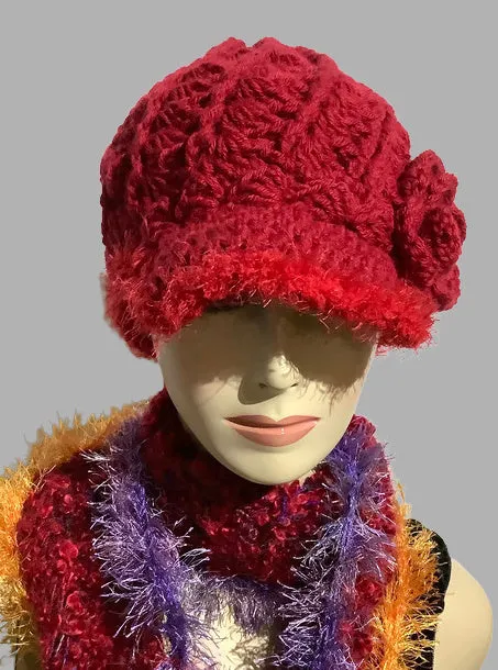 THE ROUGE RED ALPACA HAT, woman's size 22, beanie crochet hat, stocking stuffer, for her,