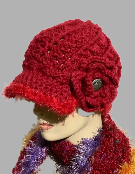 THE ROUGE RED ALPACA HAT, woman's size 22, beanie crochet hat, stocking stuffer, for her,