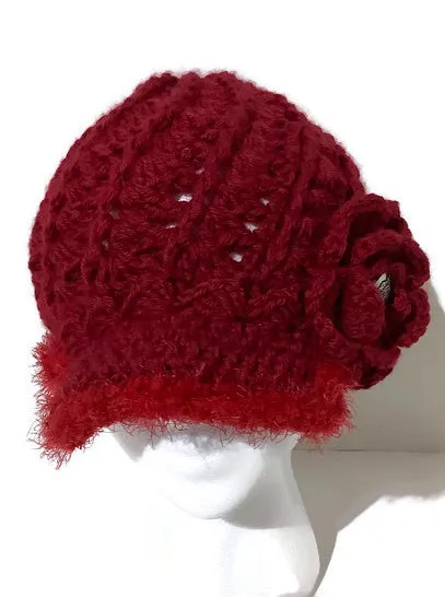 THE ROUGE RED ALPACA HAT, woman's size 22, beanie crochet hat, stocking stuffer, for her,