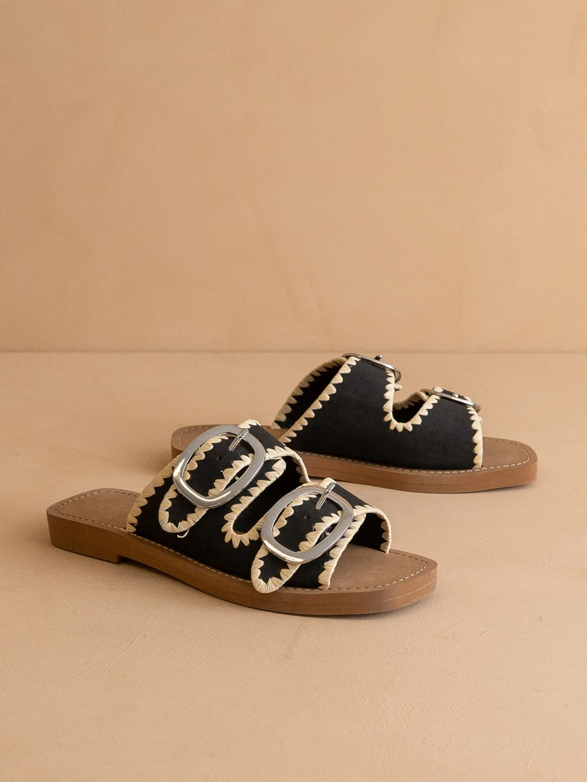 The Tivoli | Black Fun Double Buckle Sandal