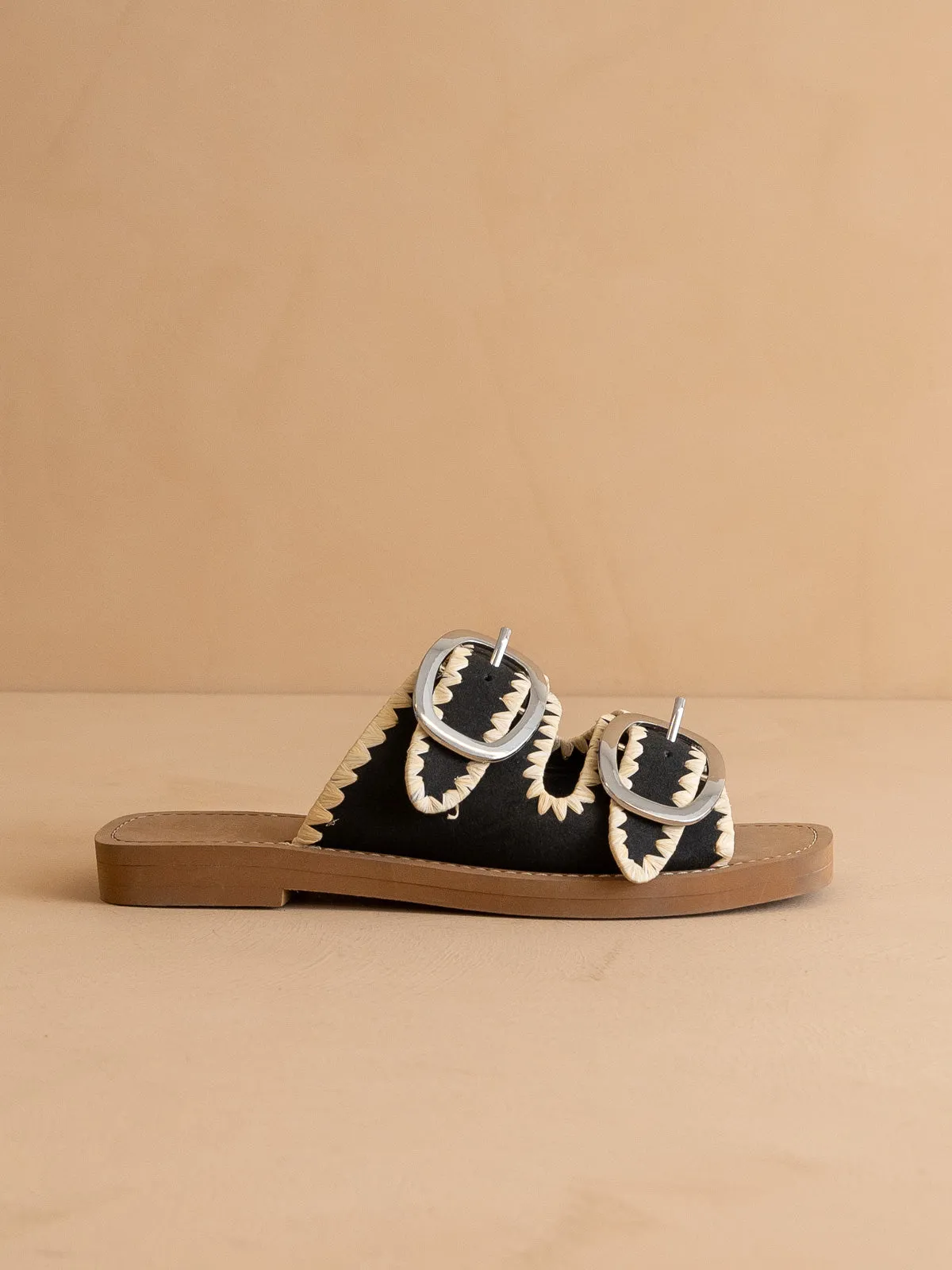The Tivoli | Black Fun Double Buckle Sandal