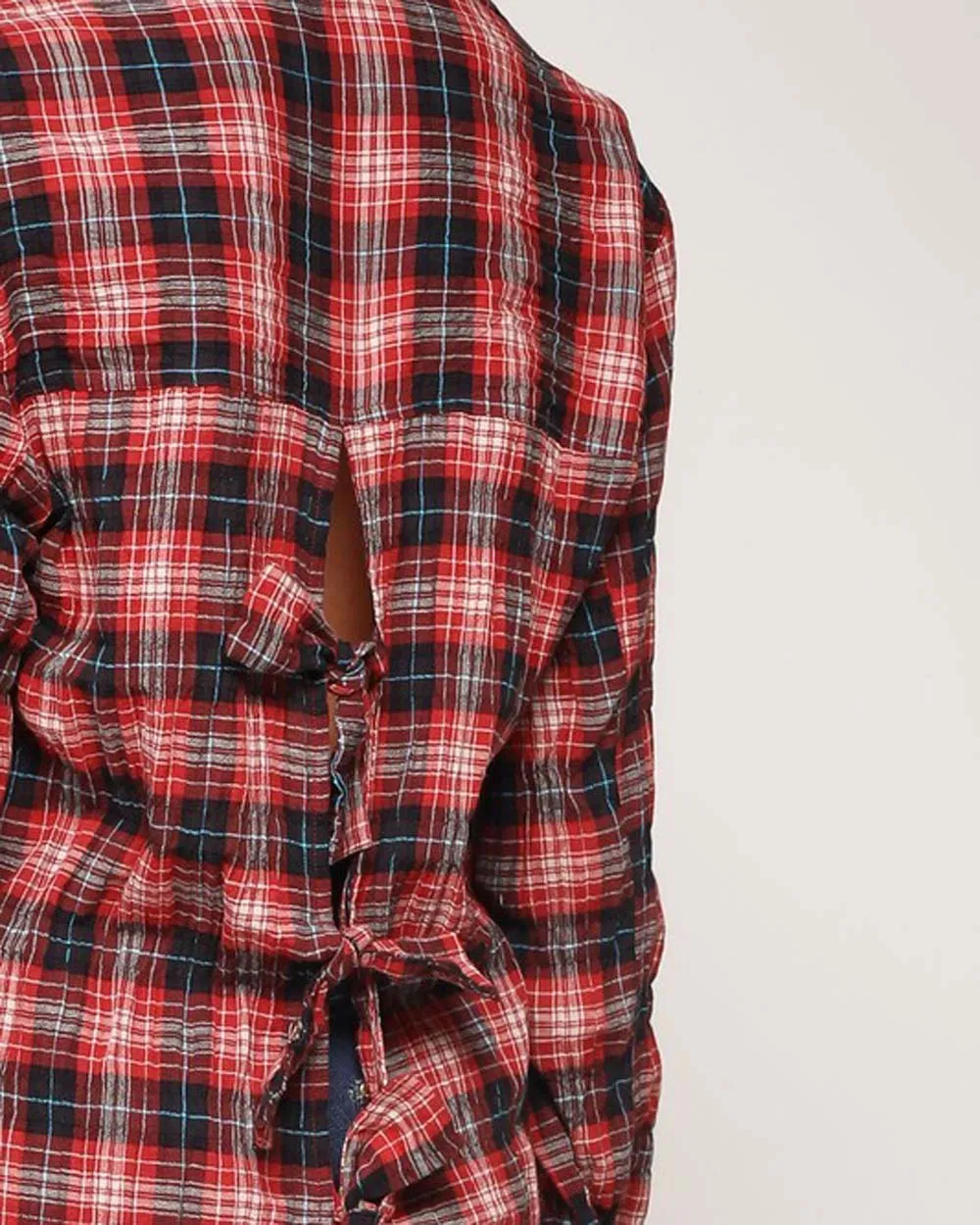 Tie Back Plaid Top in Red