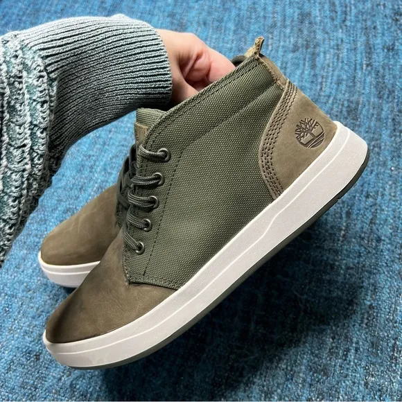 Timberland Davis Square Chukka Leather and Canvas Boots in Olive Green
