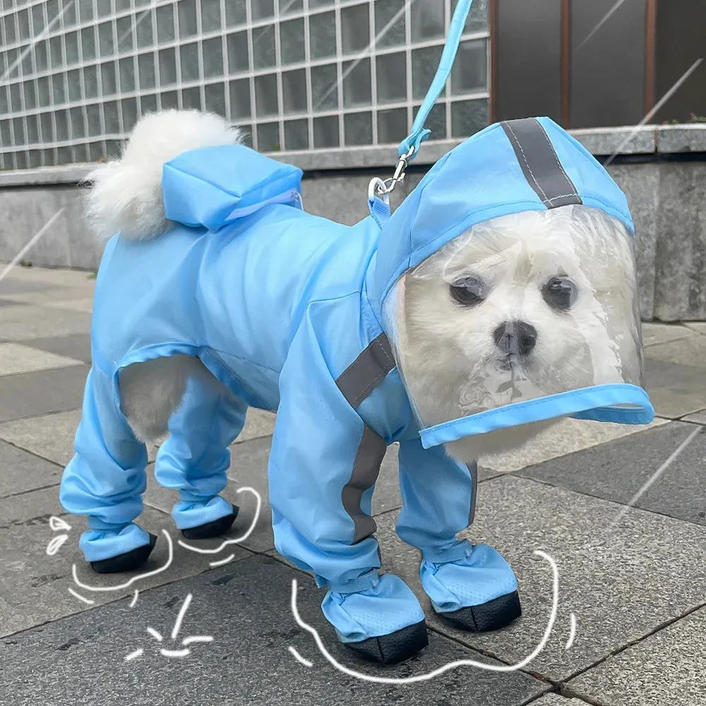 Towable puppy four-legged raincoat
