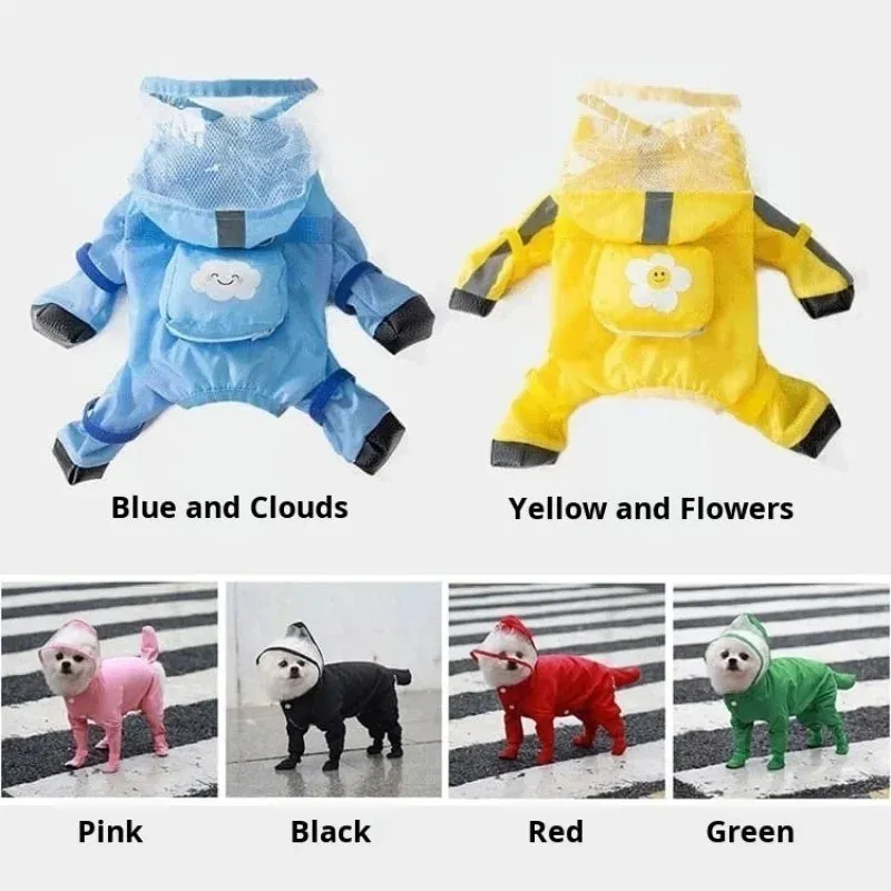 Towable puppy four-legged raincoat