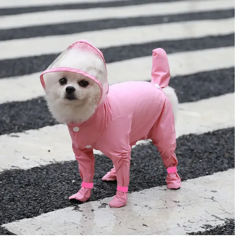 Towable puppy four-legged raincoat