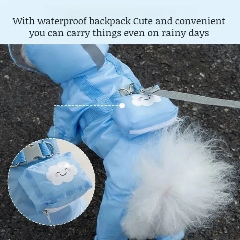 Towable puppy four-legged raincoat