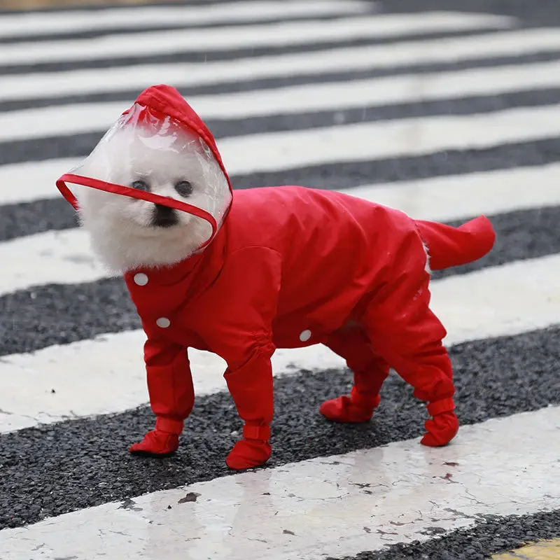 Towable puppy four-legged raincoat