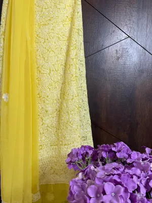 Trending Sun Yellow Casual Georgette Chikankari Salwar Kameez unstitched