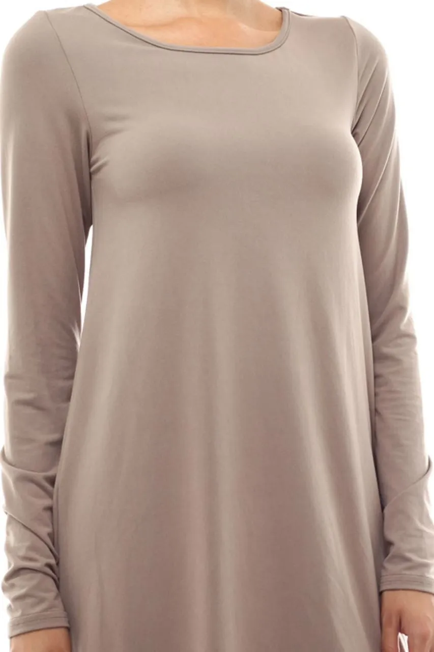 Tunic Top Long Sleeve Trapeze Dress Taupe