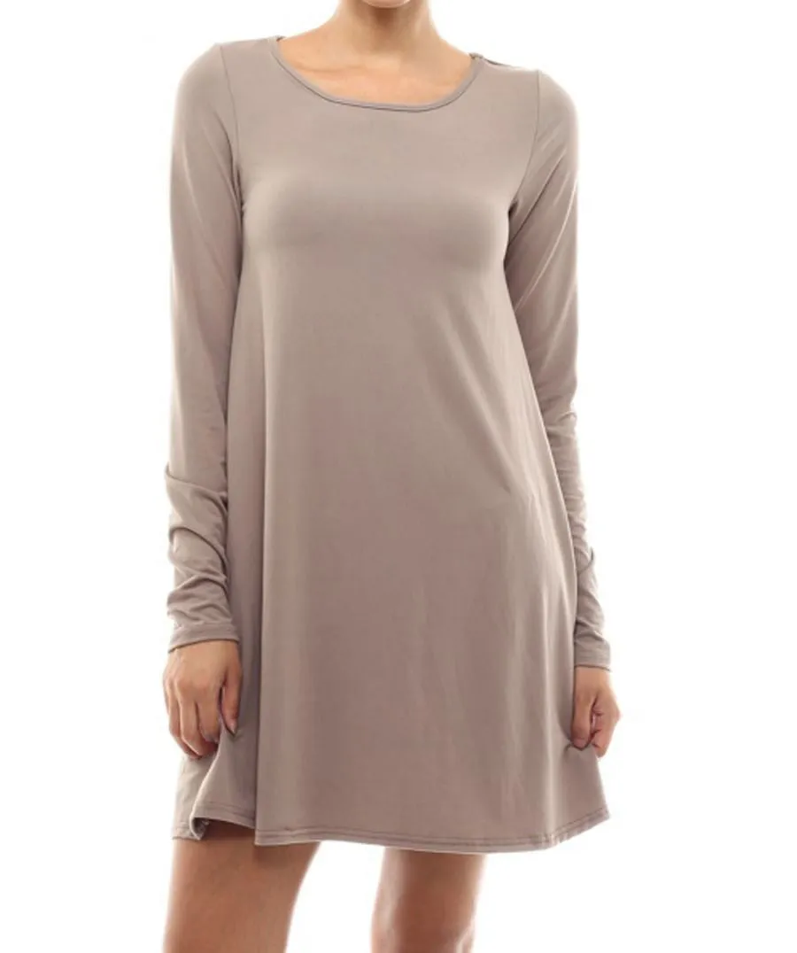 Tunic Top Long Sleeve Trapeze Dress Taupe