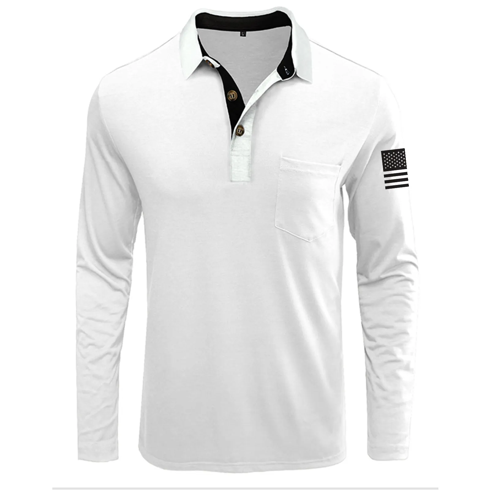 USA FLAG RETRO BUTTON POCKET POLO SHIRT