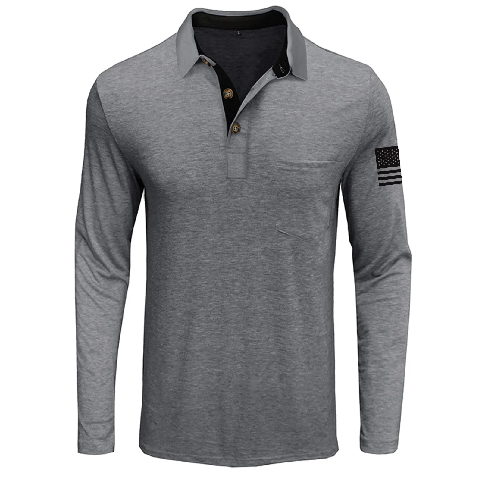 USA FLAG RETRO BUTTON POCKET POLO SHIRT