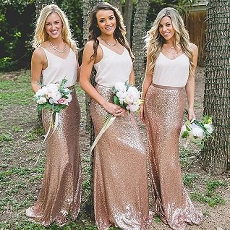 V Neck Casual Long Mermaid Sequin Cheap Bridesmaid Dresses Online, WGY0305
