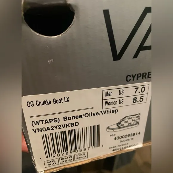 Vans vault x wtaps chukka boot olive mens 7