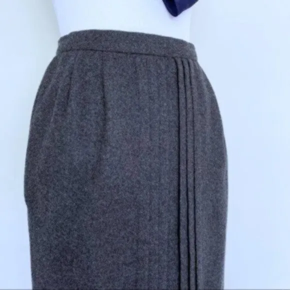 Vintage 80s 90s Valentino Charcoal Gray Wool Pleated Pencil Skirt XS/S