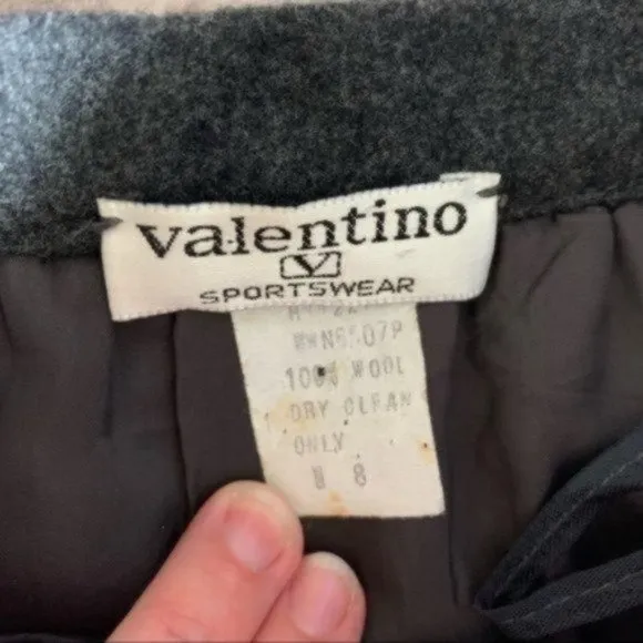 Vintage 80s 90s Valentino Charcoal Gray Wool Pleated Pencil Skirt XS/S