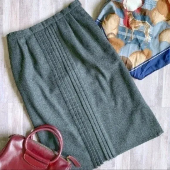 Vintage 80s 90s Valentino Charcoal Gray Wool Pleated Pencil Skirt XS/S