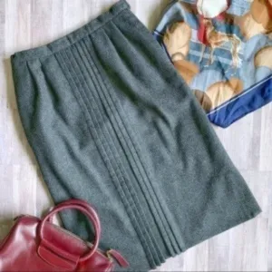 Vintage 80s 90s Valentino Charcoal Gray Wool Pleated Pencil Skirt XS/S