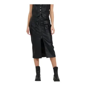 Vintage Havana Black Cargo  Leather Midi Skirt