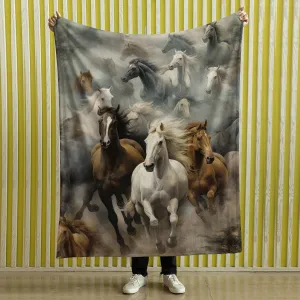 Vintage Horse Equestrian Ephemera Velveteen Plush Blanket Gift for Horse lover, Farm House Decor, Equine Art, Antique Horse Decor, Equestrian Gifts 02