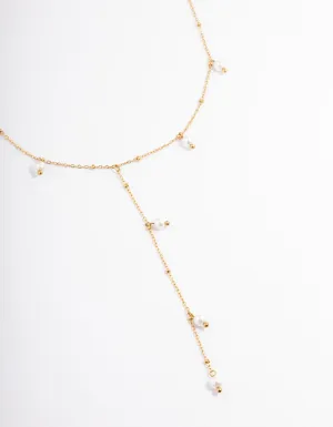 Waterproof Gold Plated Stainless Steel Pearl Y-Necklace