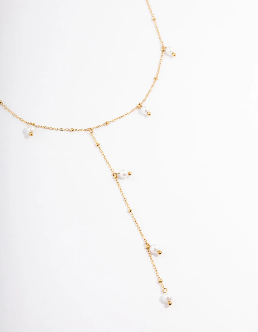 Waterproof Gold Plated Stainless Steel Pearl Y-Necklace