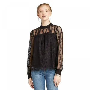 Xhilaration Women's Long Sleeve High Neck Lace Blouse Top