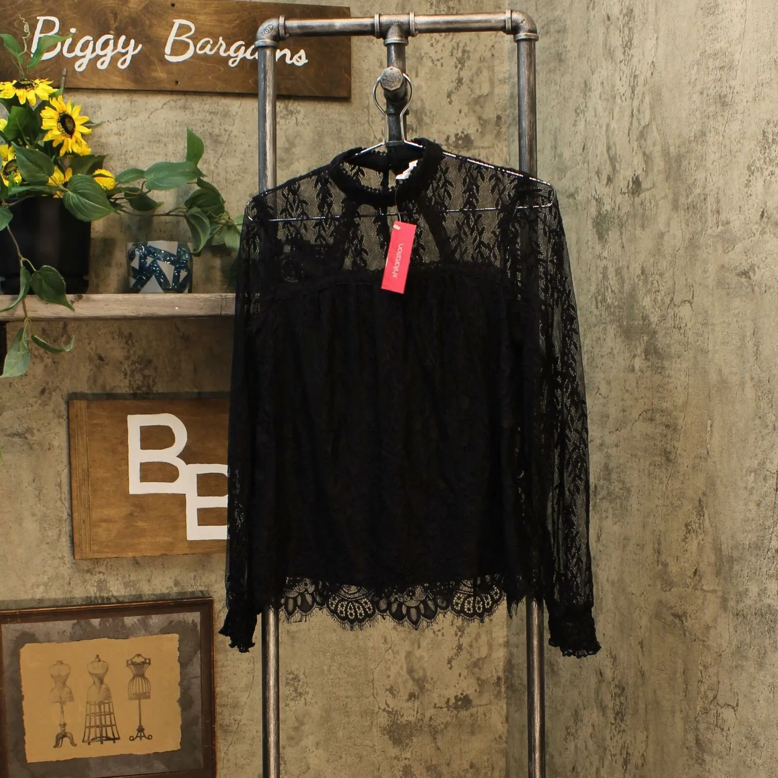 Xhilaration Women's Long Sleeve High Neck Lace Blouse Top