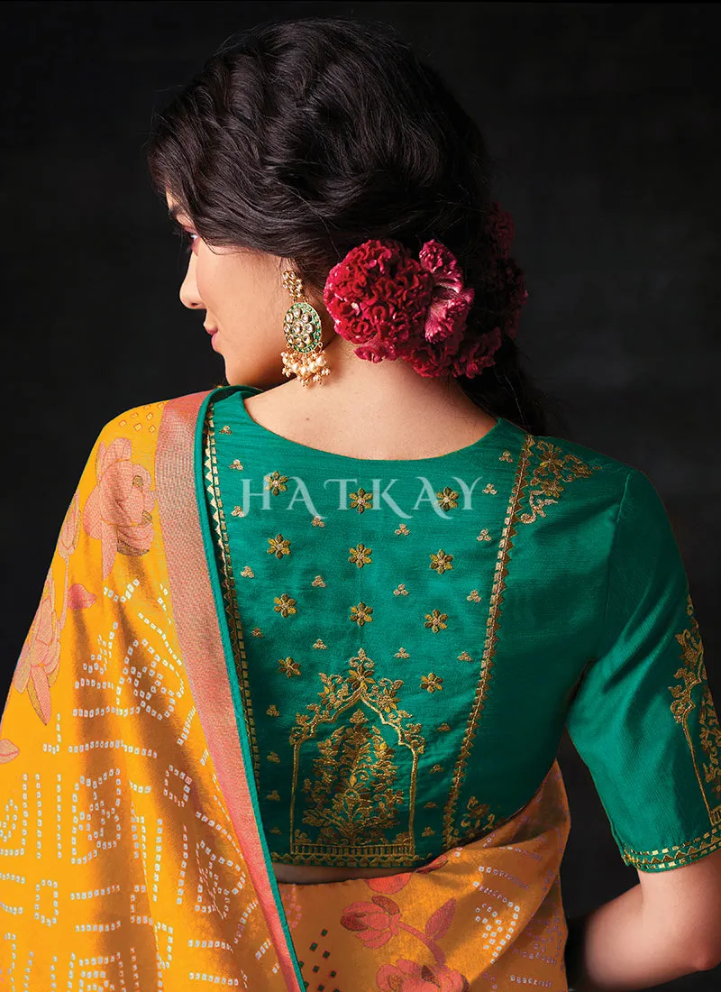 Yellow And Green Embroidered Festive Saree