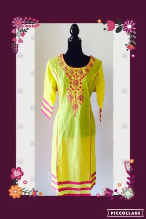 YELLOW KURTA WITH EMBROIDERY FDN0020