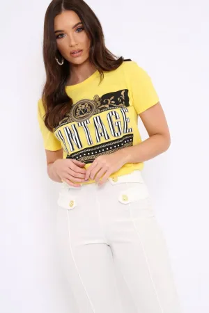 Yellow Vintage Slogan T-shirt - Aaya